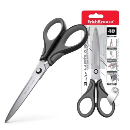 Scissors Erichkrause Megapolis, 18 cm, with an improved 4D swoops, do not rust, pens with rubber inserts, gray-black