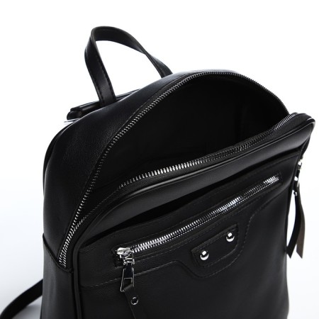 Women's backpack made of artificial leather with lightning, 3 pockets, black color-5