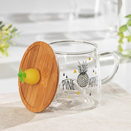 Glass mug with wooden cover "Pineapple", 300 ml-2
