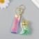 A plastic keychain with a carbine, a dinosaurus strap is green 2.5x5x5x5 cm