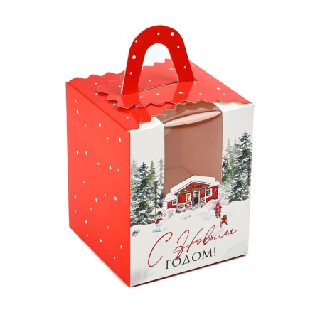 Folding box for one Capcake "Snow Tale", 9 x 9 x 11 cm, New Year-1