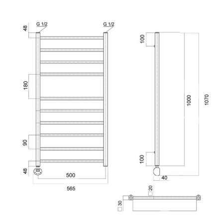 Towel electric Domoterm "Quadro" P10, 500x1000 mm, left, chrome-2