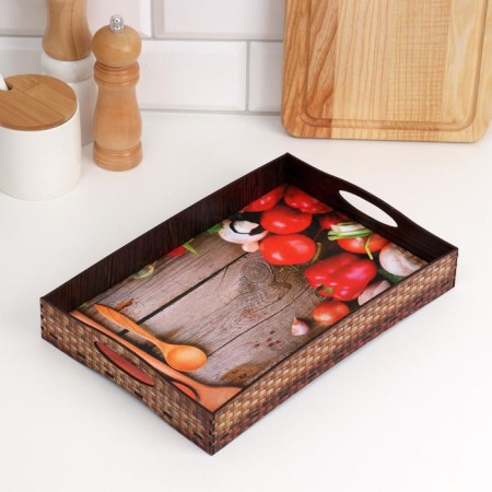 Tray with handles "lunch", wooden, 30x20x4.5cm-1