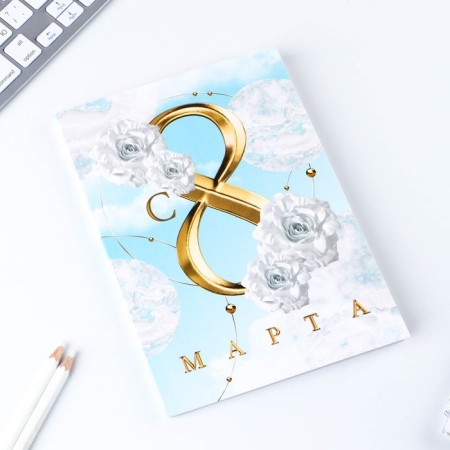 Diary in the thin cover “From March 8, white roses, A5, 80 liters-1