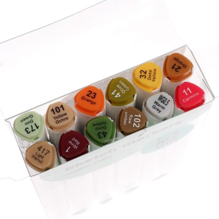 Meshu bilateral markers for sketching, 12 colors (forest colors)-1