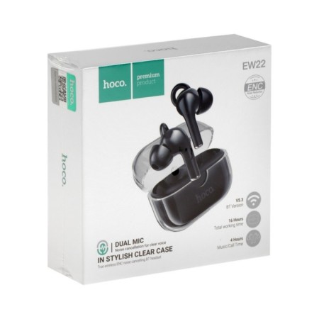 Hoco EW22 TWS headphones, wireless, vacuum, BT5.3, 30/300 mAh, microphone, black-4