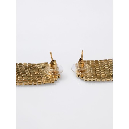 Hanging earrings with rhinestones "Waterfall" Soft square, white color in gold-1