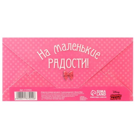 Money envelope, 17 x 8.5 cm "Happy Birthday", Minnie Mouse-5