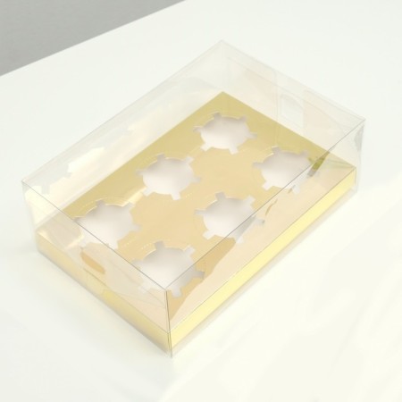Box for 6 cupcakes, gold, 26.8 × 18.2 × 10 cm-1