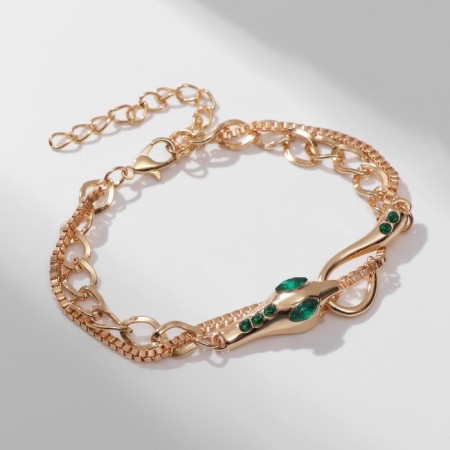 Bracelet Metal "Snake", green color in gold, l = 16 cm-3