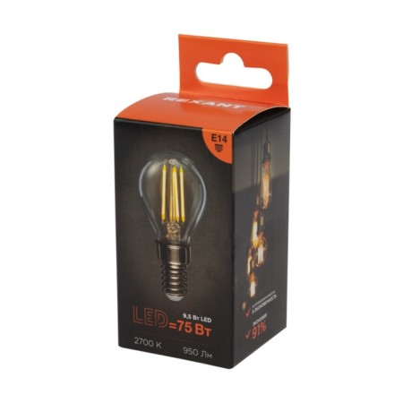 Lamp Filament Ball GL45 9.5W 950LM 2700K E14 Transparent Rexant Sales-3