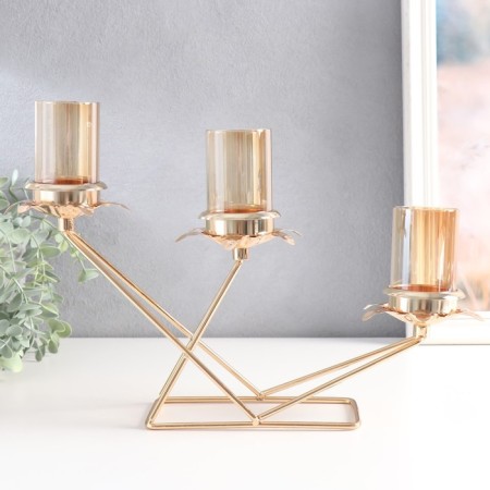 Summary metal, glass for 3 candles "branches with leaves. Geometry" D-5 cm gold 35x8x26 cm 94487-1