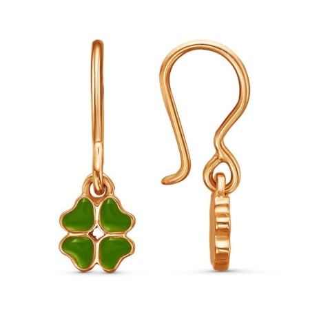 Children's "Clover" earrings, pink gilding, green color