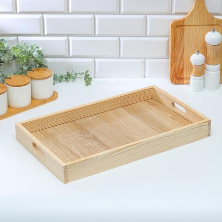 Wooden tray for breakfast 50 × 30 cm, handles cuts