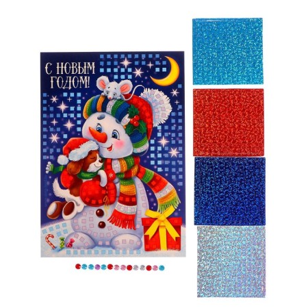 New Year's mosaic sticker "New Year! Snowman ", EVA stickers-4