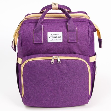 Bag backpack for mom and baby with a changing rug, purple color