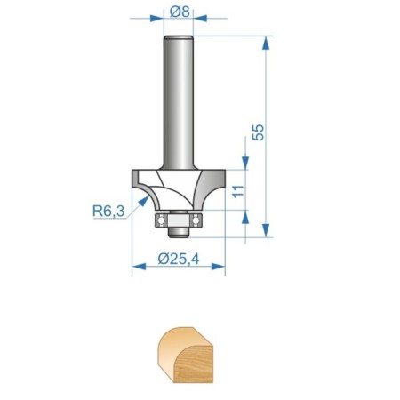 Clampicon Encor 46234, Komovic, on wood, D = 8 mm, R = 6.3 mm, 25.4 x 11 mm-3