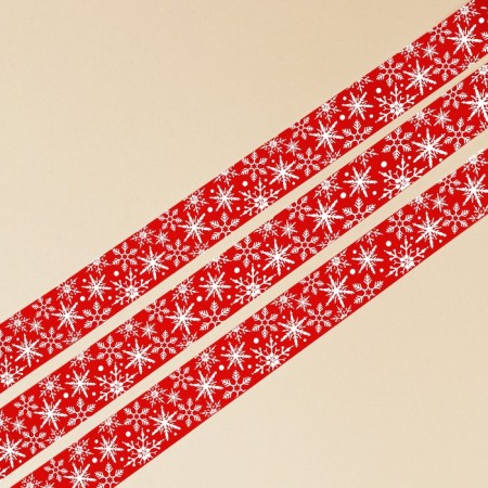 Decorative repression tape "White snowflakes", red, 2 cm × 5 m-2