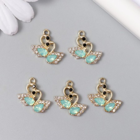 Decor for creativity metal, rhinestones "two swan" gold, green 1.5x1.8 cm-2