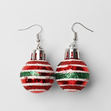 Earrings "New Year" Christmas tree balls, shine, red-green color in silver-3