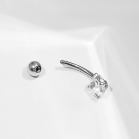 Piercing in the navel "banana" heart, l = 2 cm, white color in silver-1