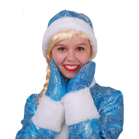 New Year! The carnival costume "Snow Maiden from brocade", a blue fur coat, a hat, mittens, p. 48-2