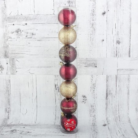Set of balls plastic D-6 cm, 7 pcs "Golden Snowflake" golden-bearded-1
