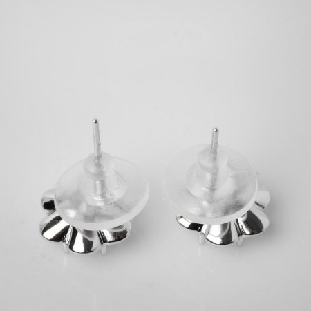 Earrings with rhinestones "Flower" mini, white color in silver-1