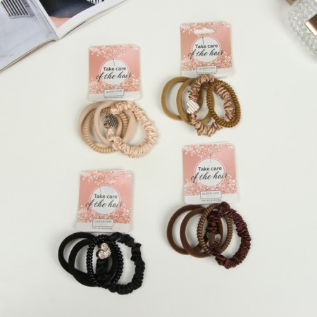 Hair elastic band "Milena" (set 4 pcs) heart shine, 4 cm, mix-1
