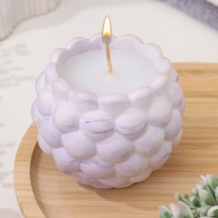 Candle "Shar" in the candlestick with spherical faces of gypsum, 8x7 cm, marble with purple. strip