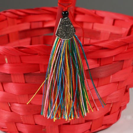 Wicker basket, d19 x 9 x 32 cm, pink, bamboo-4