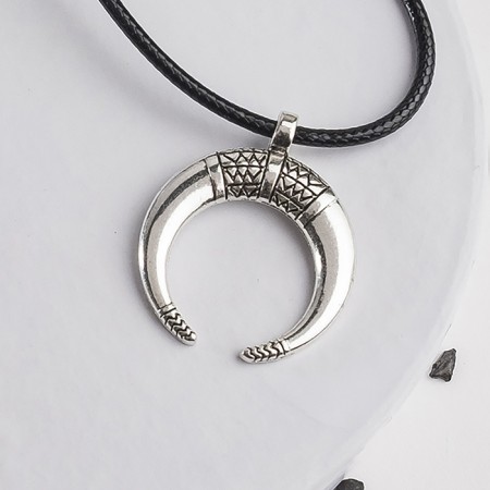 Piece on the cord "Horn Horn", color black silver on a black lace, 42 cm-2
