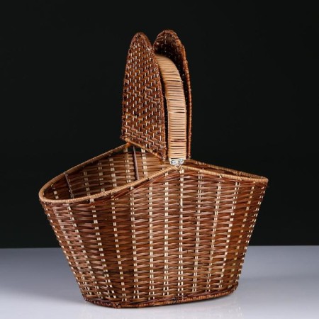 Picnic basket, with a double cover, reinforced, 37 × 25 × 28, rattan-1