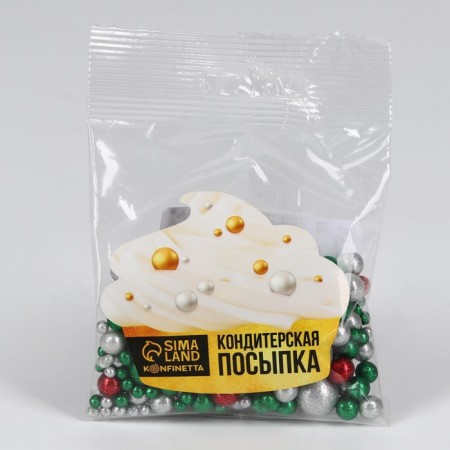 New Year! Sprinking confectionery soft, shiny: green, silver, red, 40 g-1