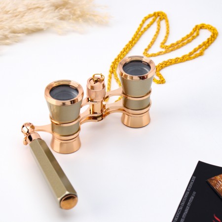 Theater binoculars, telescopic pen, chain, golden-3