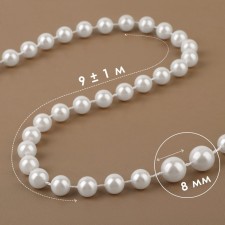 Pearls on threads, round, 8 mm, 9 ± 1 m, white color