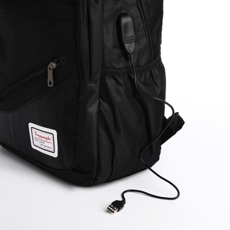 A backpack with a zipper, with USB, 4 outer pockets, bag, pencil case, black color-7