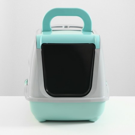 Domik toilet for cats closed with a door 50*38*37 cm, turquoise-gray-1