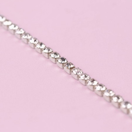 Chain with rhinestones, metal, glass, 3.5 mm, 9 ± 1 m, silver color-1