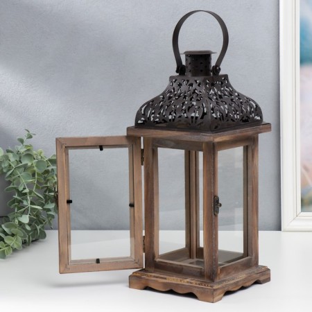 Summary tree on 1 candle "Lantern with a carved roof" dark brown 33x14.5x14.5 cm-2