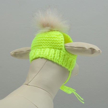 Knitted hat for dogs, with pompom, m-l (head volume 28 cm, height 9 cm), mix-1