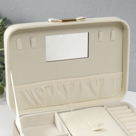 Casket to the leatherette for jewelry "Bow" white-gray 17x23.5x10 cm-2