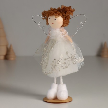 Interior doll "Angel in a white dress with patterns and fluff" 5.5x10x16 cm-3