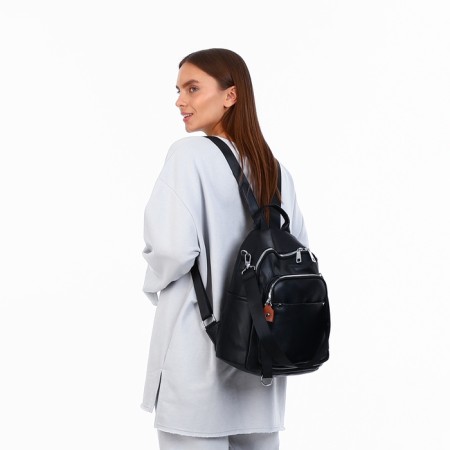 City backpack on lightning, from artificial leather, black color-9