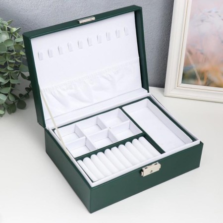Casket to the leatherette for jewelry "Dark green matte" 9x23x17 cm-1