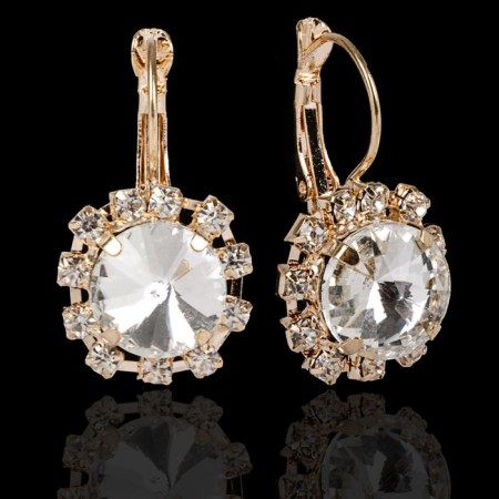 Earrings with rhinestones "Circle" party, large, color mix-6
