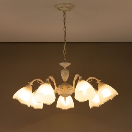 Suspended chandelier Citilux "Latur" CL413270, 46x33 cm, 7x75W, E27, white color-12