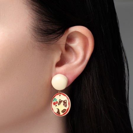 Earrings "Cat" with cherries, colored in silver-4