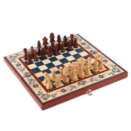 Board game 3 in 1 "Gzhel": chess, backgammon, checkers, wood 40 x 40 cm-1