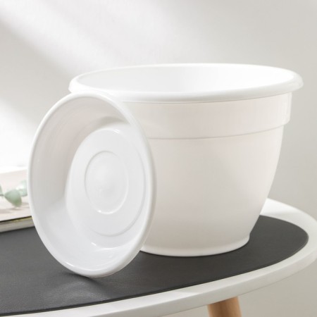 Pot for flowers with a pallet "Antik", 3.6 l, d = 22 cm, white color-3